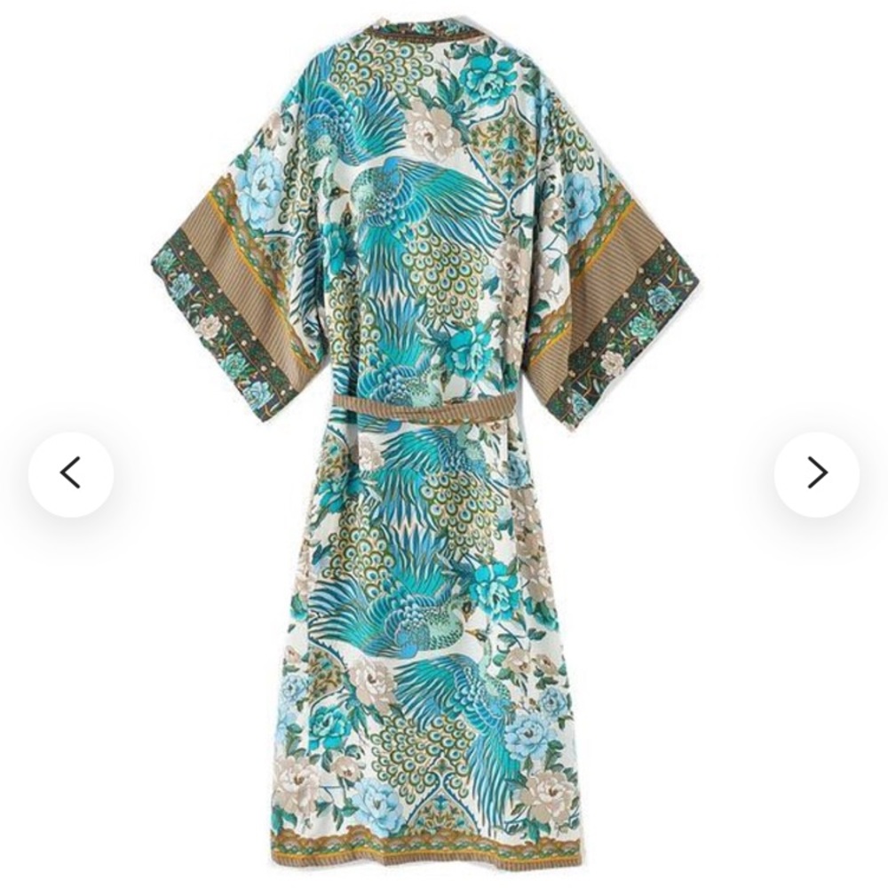(Last 1) Turquoise Boho Kimono Robe, Duster, in Turquoise color design - Picture 5 of 10